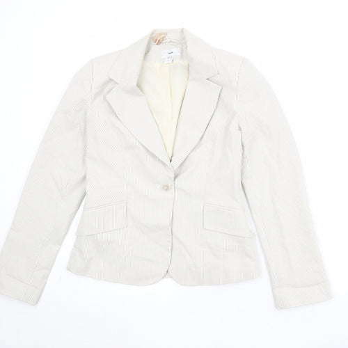 H&M Womens Ivory Striped Cotton Jacket Blazer Size 10