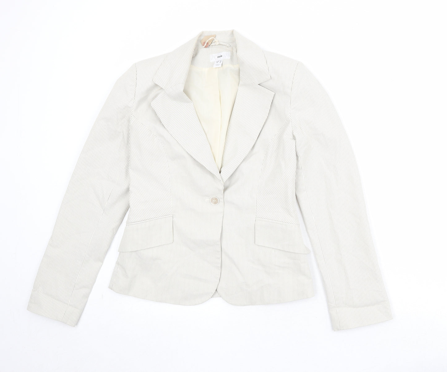 H&M Womens Ivory Striped Cotton Jacket Blazer Size 10