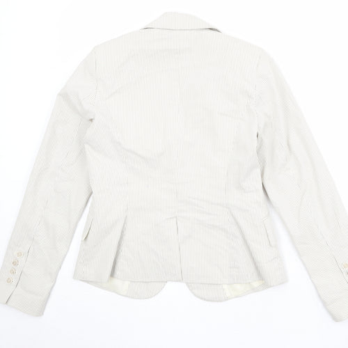 H&M Womens Ivory Striped Cotton Jacket Blazer Size 10