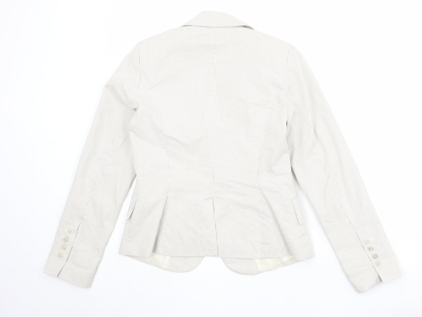 H&M Womens Ivory Striped Cotton Jacket Blazer Size 10