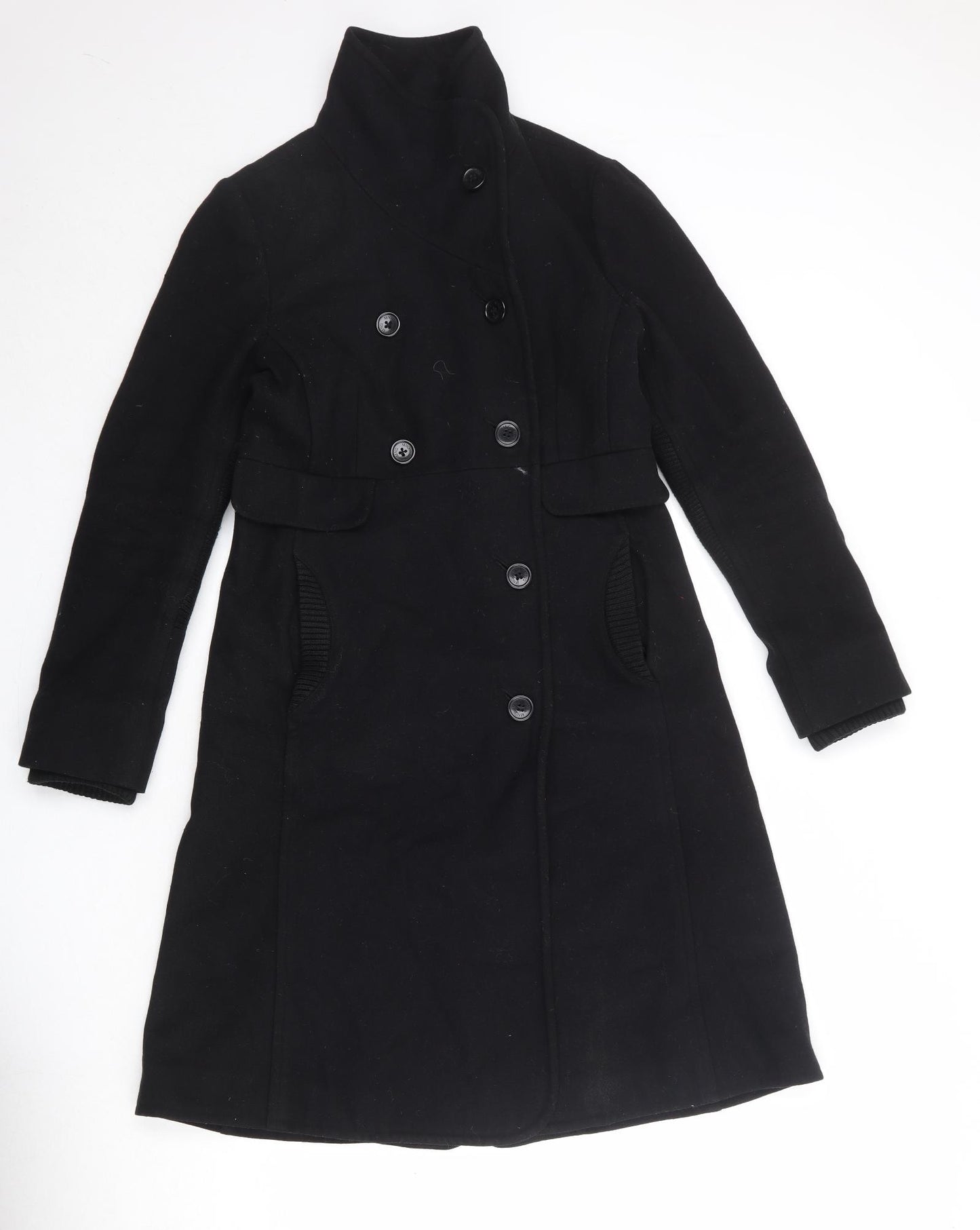 Mango Womens Black Overcoat Coat Size M Button