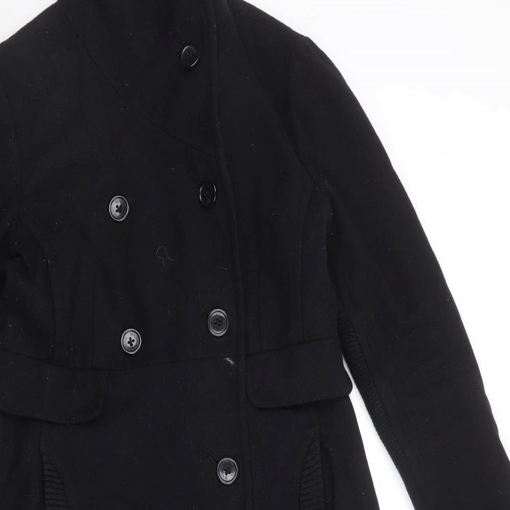 Mango Womens Black Overcoat Coat Size M Button