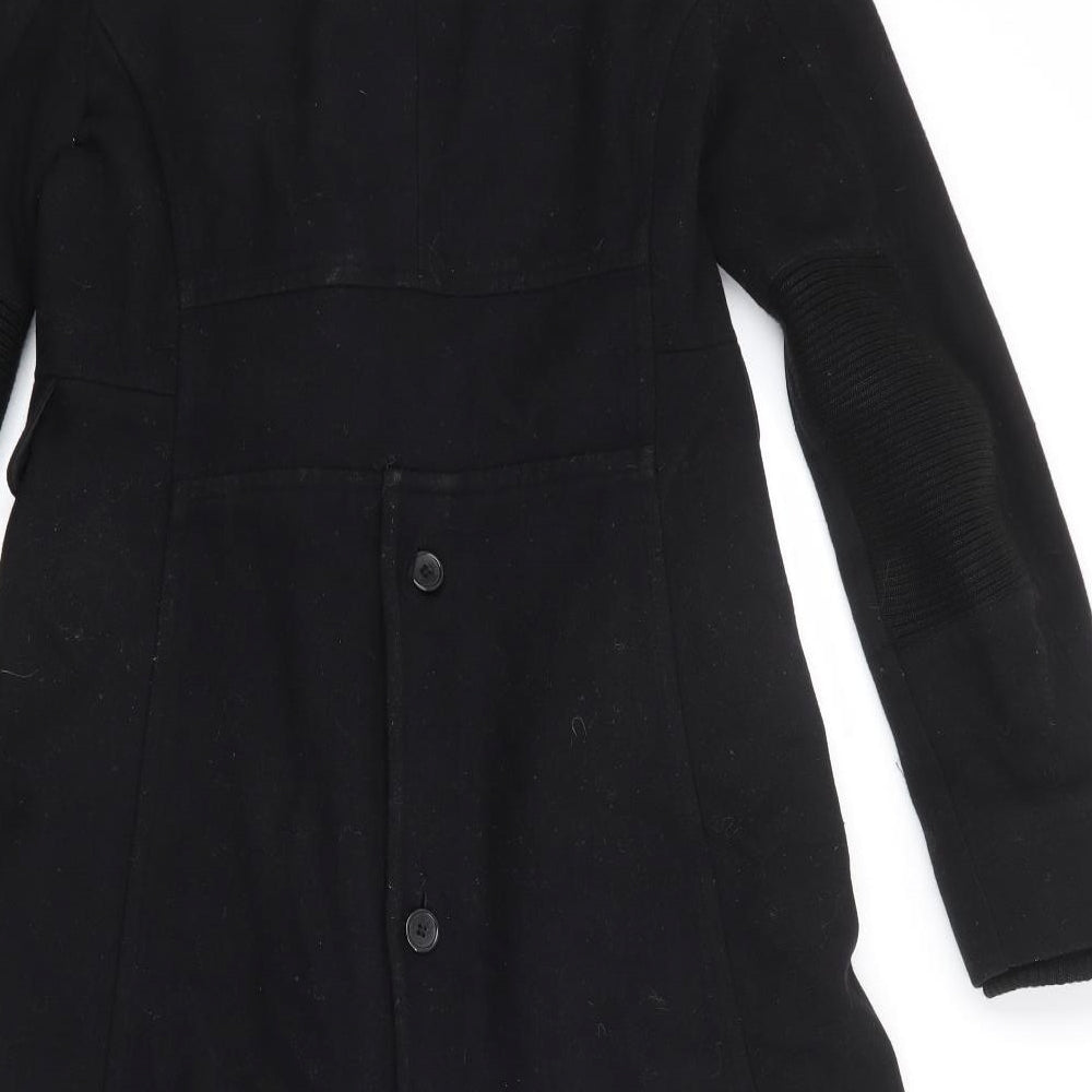 Mango Womens Black Overcoat Coat Size M Button