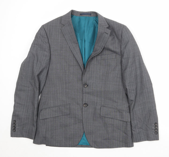Marks and Spencer Mens Grey Striped Polyester Jacket Suit Jacket Size 38 Regular