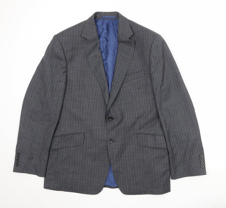 Marks and Spencer Mens Grey Striped Wool Jacket Suit Jacket Size 40 Regular