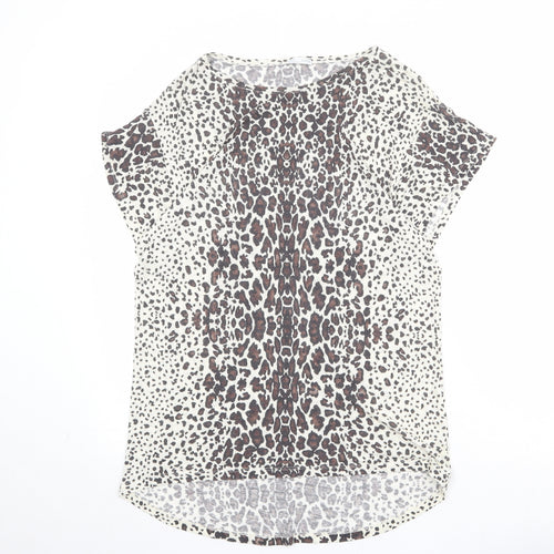 Zara Womens Beige Animal Print Polyester Basic T-Shirt Size M Round Neck - Leopard Pattern