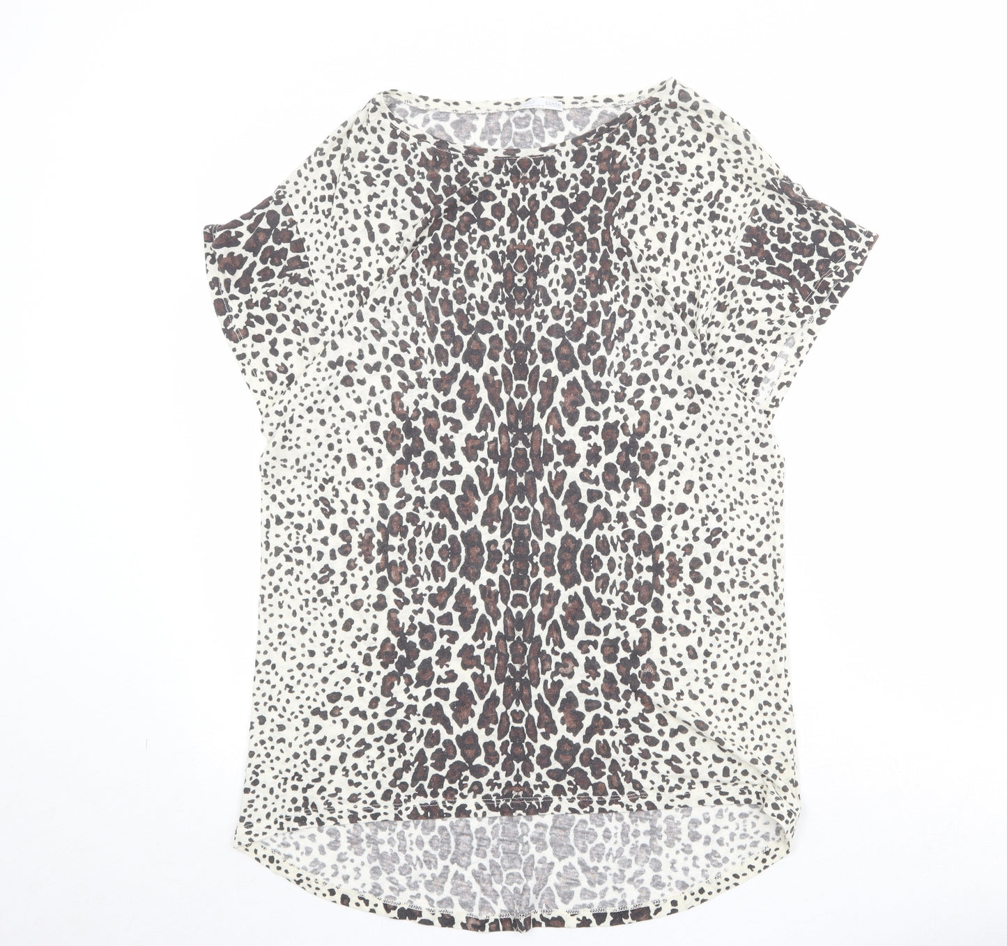 Zara Womens Beige Animal Print Polyester Basic T-Shirt Size M Round Neck - Leopard Pattern
