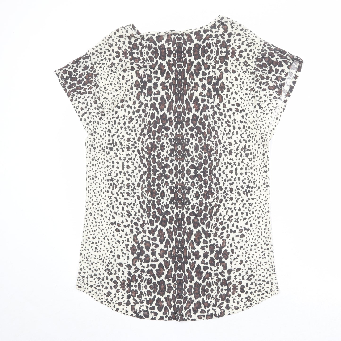 Zara Womens Beige Animal Print Polyester Basic T-Shirt Size M Round Neck - Leopard Pattern