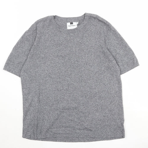 Topman Mens Grey Round Neck Cotton Pullover Jumper Size M Short Sleeve