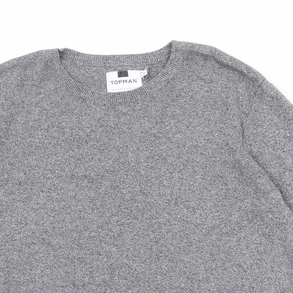 Topman Mens Grey Round Neck Cotton Pullover Jumper Size M Short Sleeve