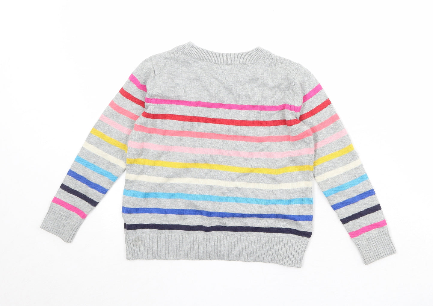 Gap Girls Grey Crew Neck Striped 100% Cotton Pullover Jumper Size S Pullover