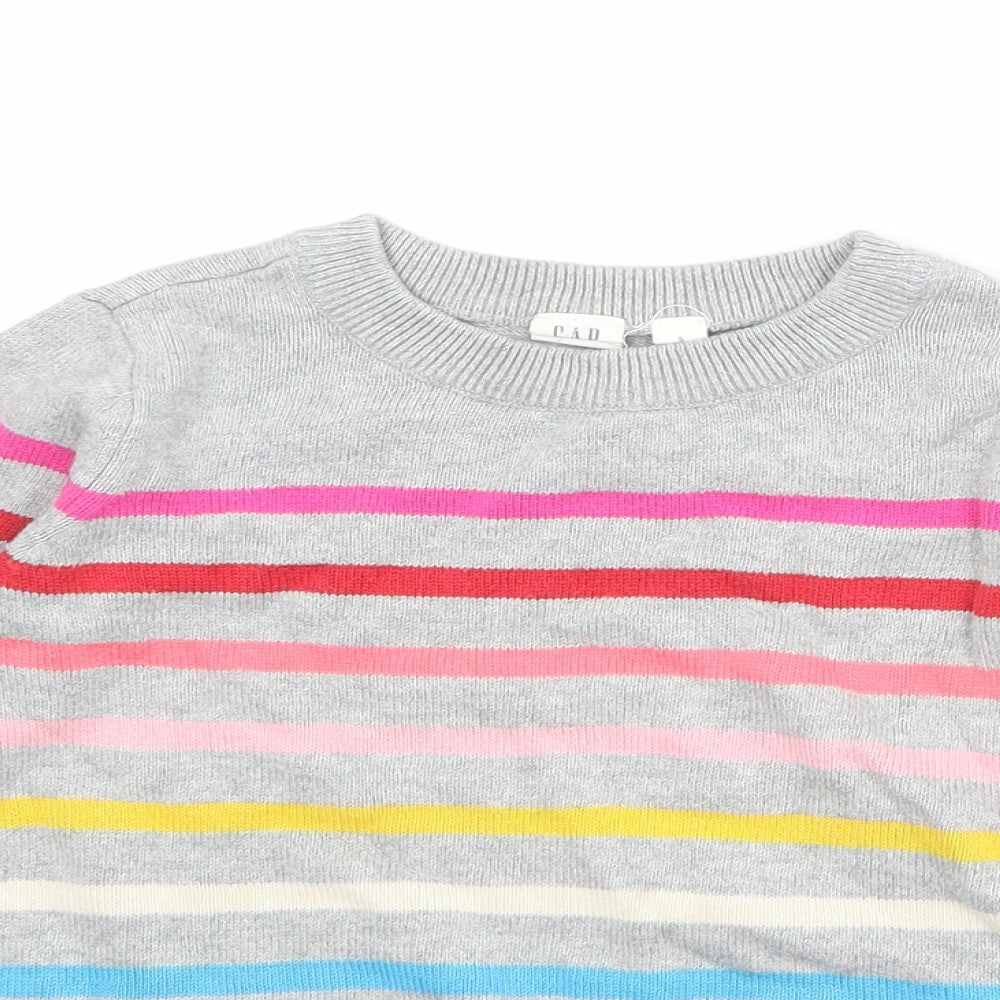 Gap Girls Grey Crew Neck Striped 100% Cotton Pullover Jumper Size S Pullover