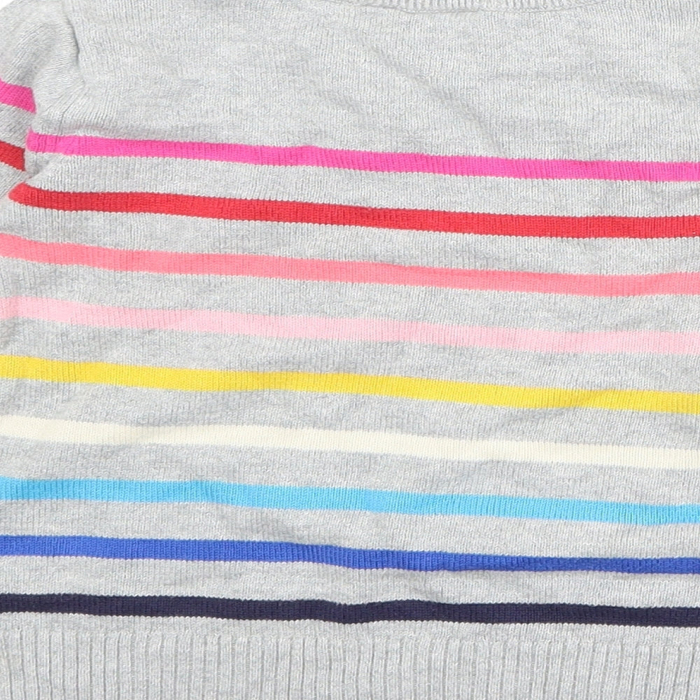 Gap Girls Grey Crew Neck Striped 100% Cotton Pullover Jumper Size S Pullover