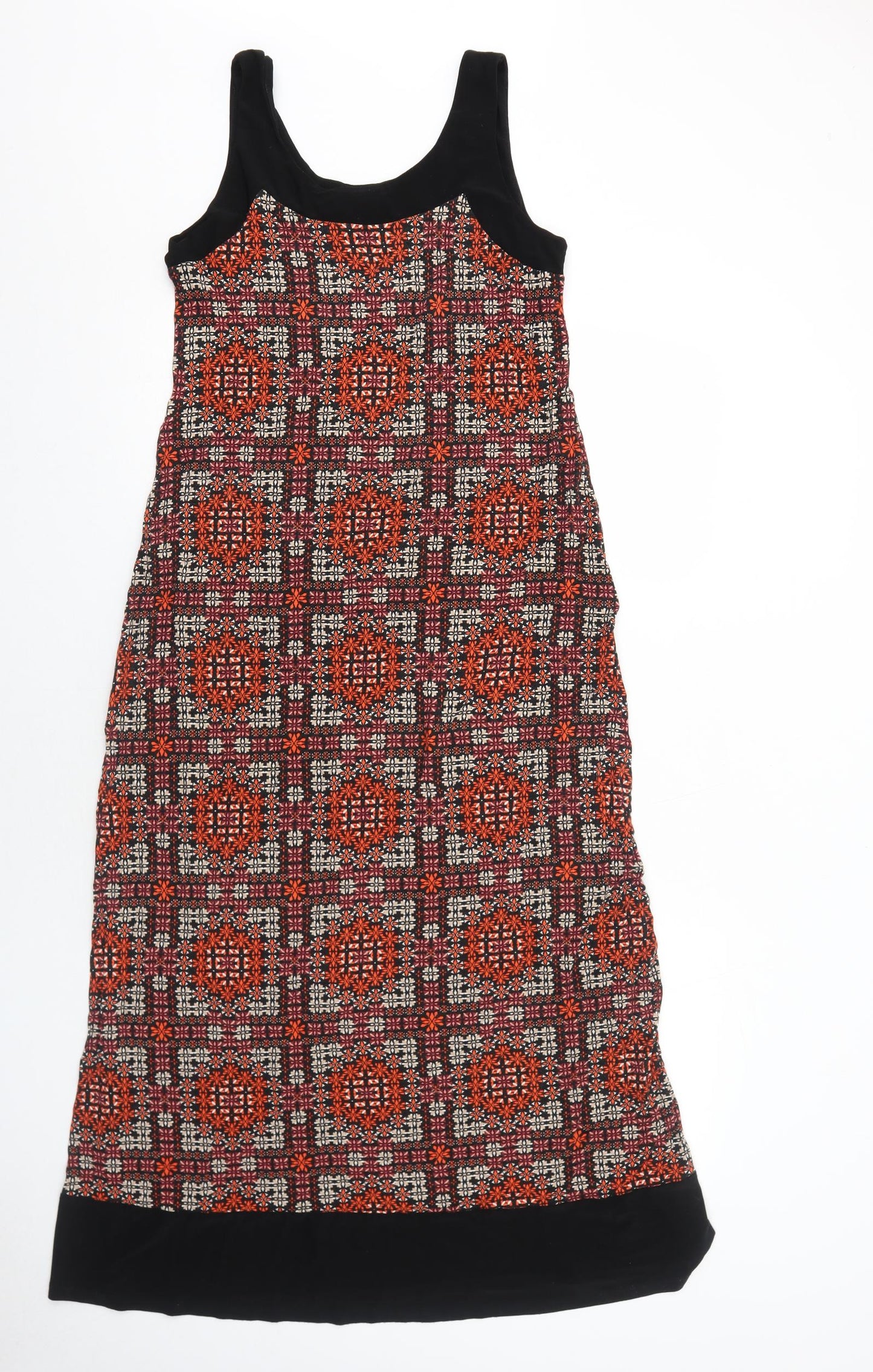 Wallis Womens Orange Geometric Viscose Tank Dress Size 12 Scoop Neck Pullover