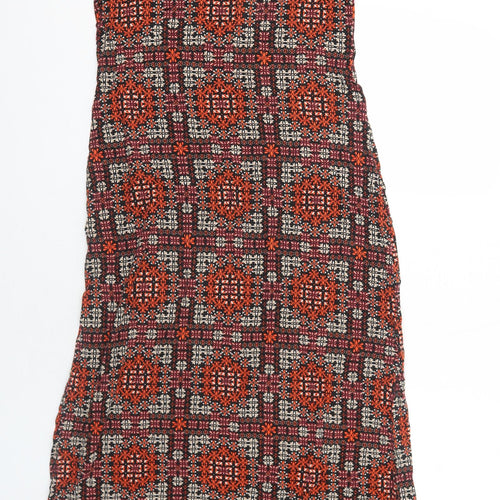 Wallis Womens Orange Geometric Viscose Tank Dress Size 12 Scoop Neck Pullover