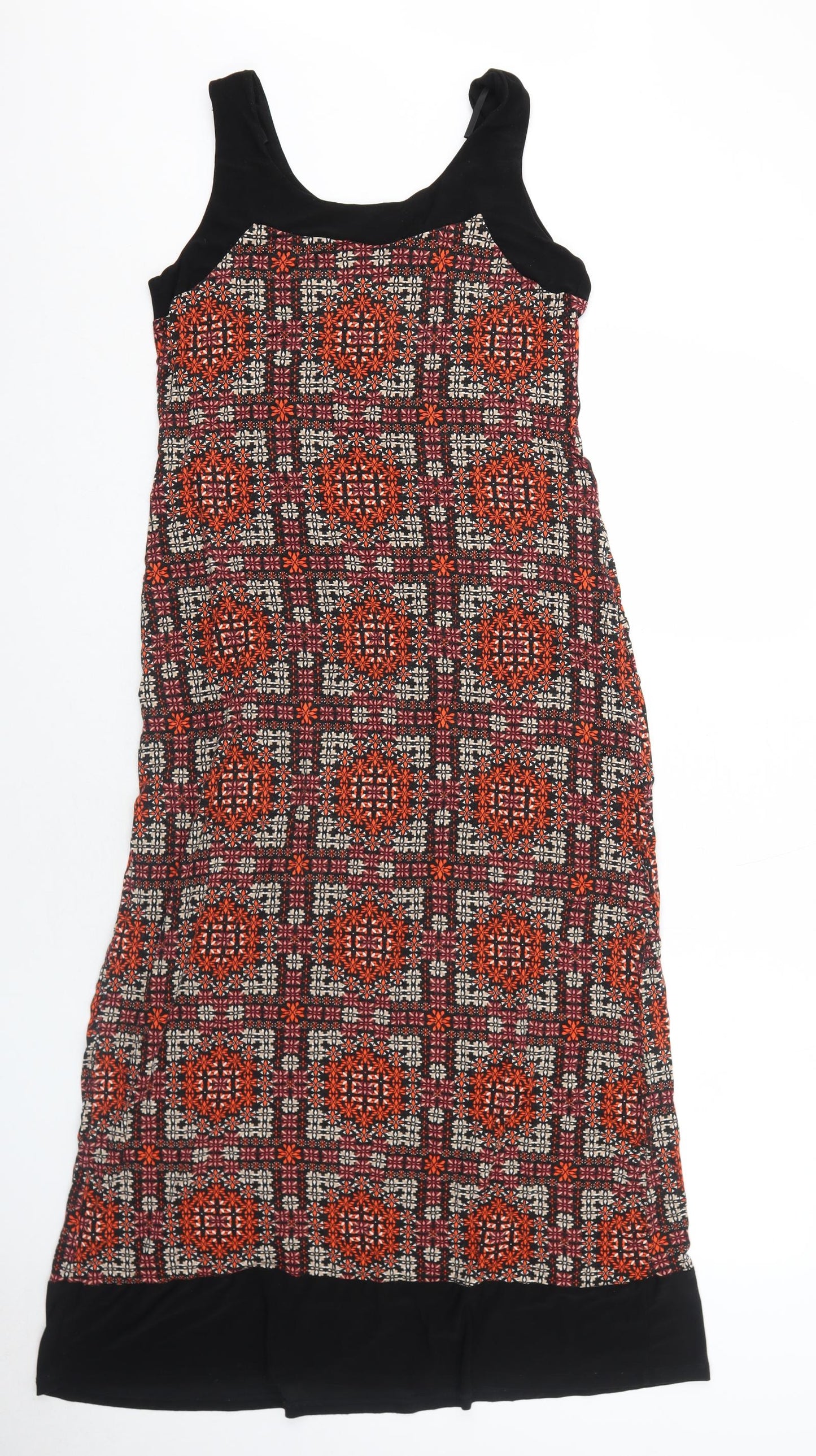 Wallis Womens Orange Geometric Viscose Tank Dress Size 12 Scoop Neck Pullover