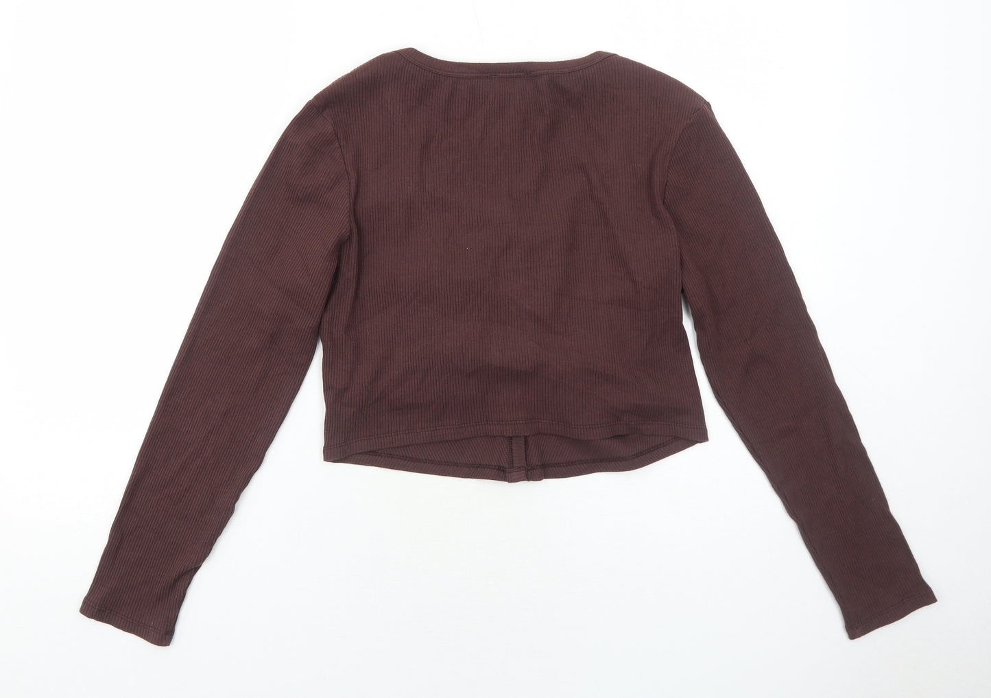 New Look Womens Brown Cotton Cropped Button-Up Size 14 Scoop Neck