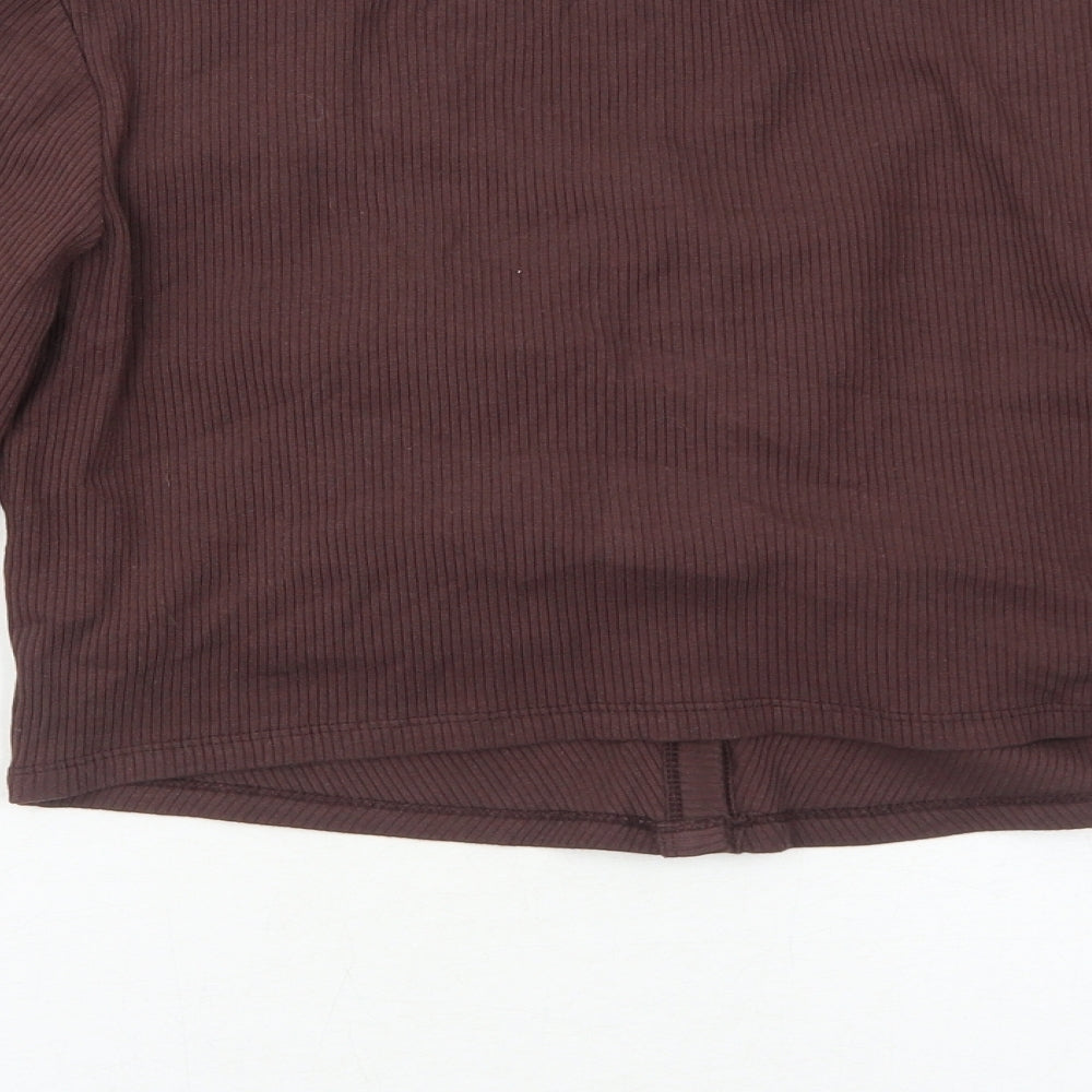 New Look Womens Brown Cotton Cropped Button-Up Size 14 Scoop Neck