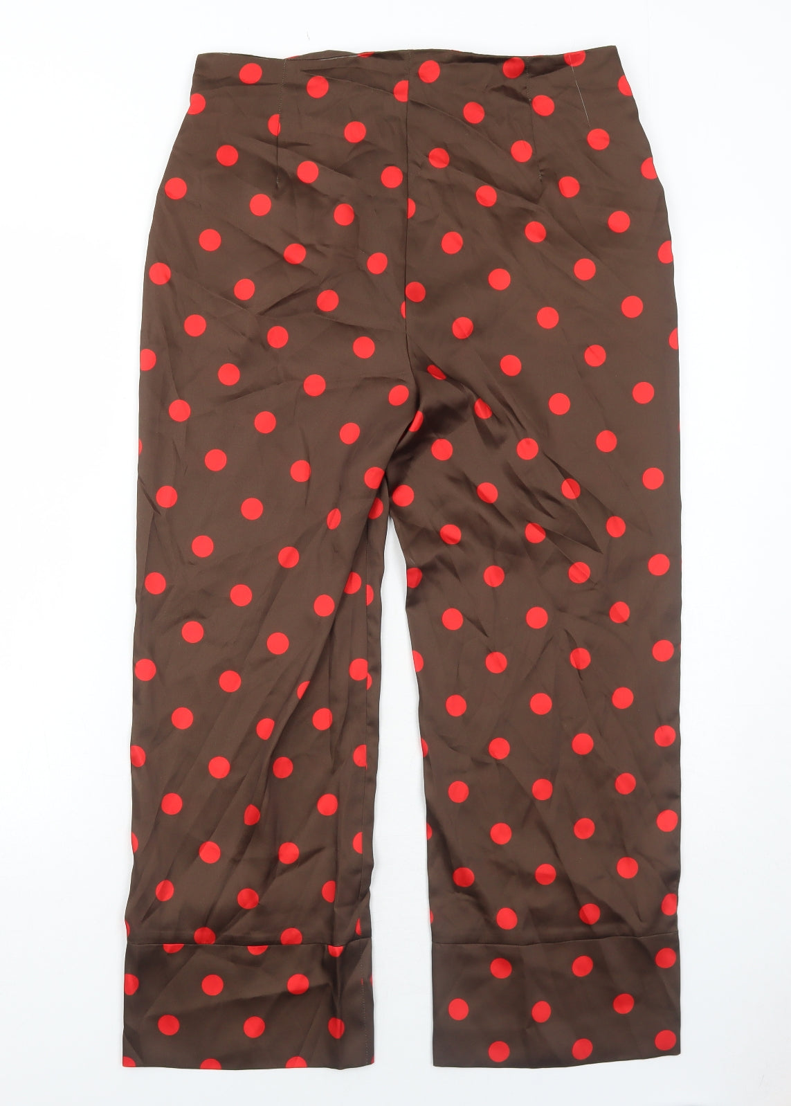 Zara Womens Brown Polka Dot Polyester Trousers Size M Regular Zip