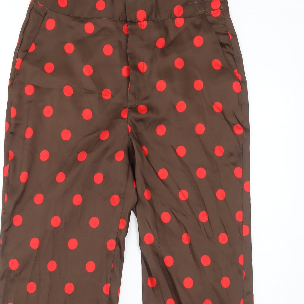 Zara Womens Brown Polka Dot Polyester Trousers Size M Regular Zip