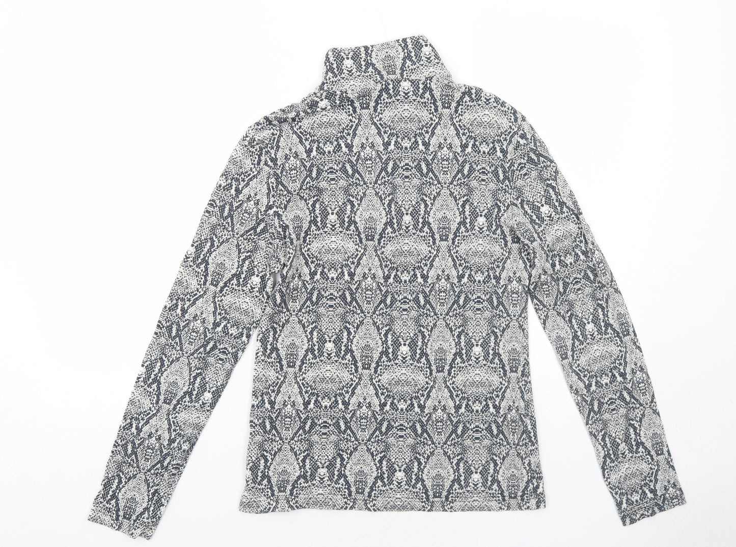 GOLFINO Womens Grey Geometric Viscose Pullover T-Shirt Size 12 High Neck Zip