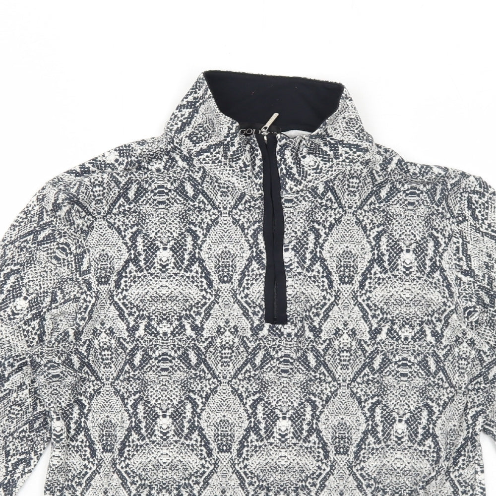 GOLFINO Womens Grey Geometric Viscose Pullover T-Shirt Size 12 High Neck Zip