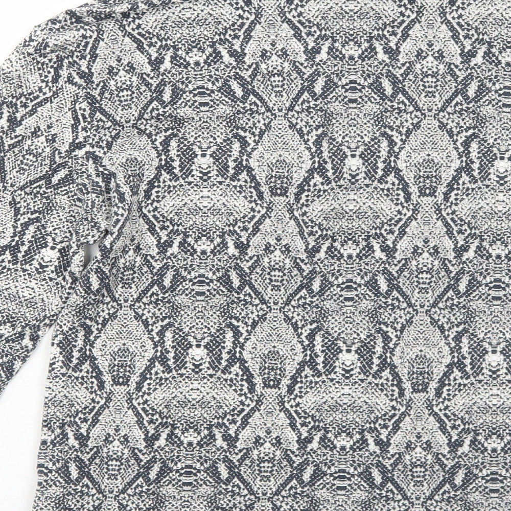 GOLFINO Womens Grey Geometric Viscose Pullover T-Shirt Size 12 High Neck Zip