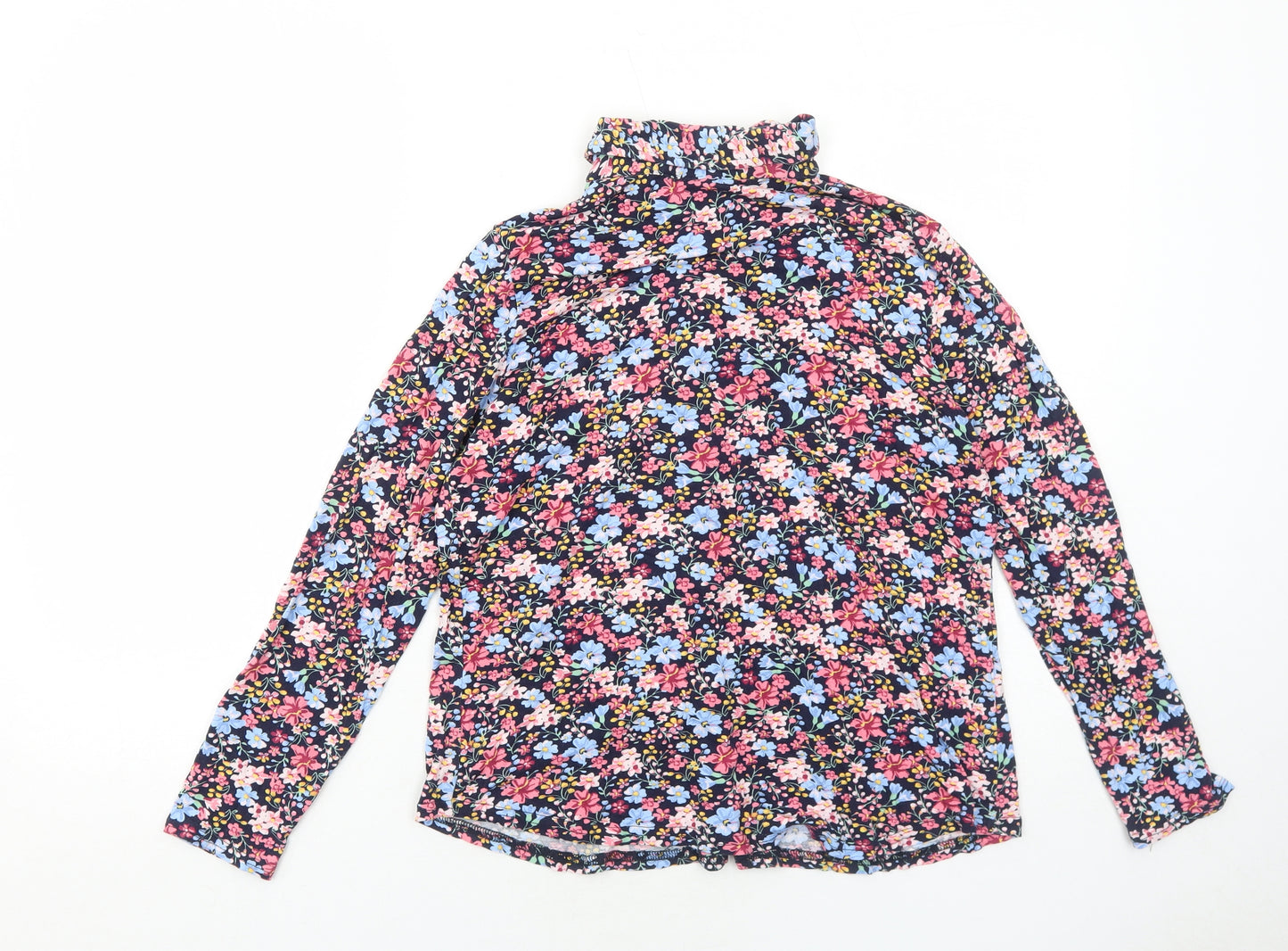 M&Co Womens Blue Floral Viscose Basic Button-Up Size 12 Collared