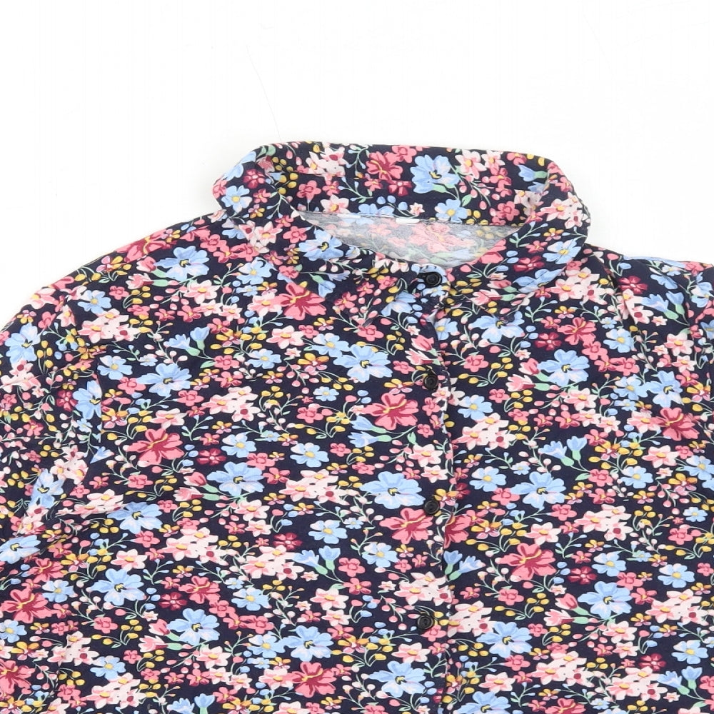 M&Co Womens Blue Floral Viscose Basic Button-Up Size 12 Collared