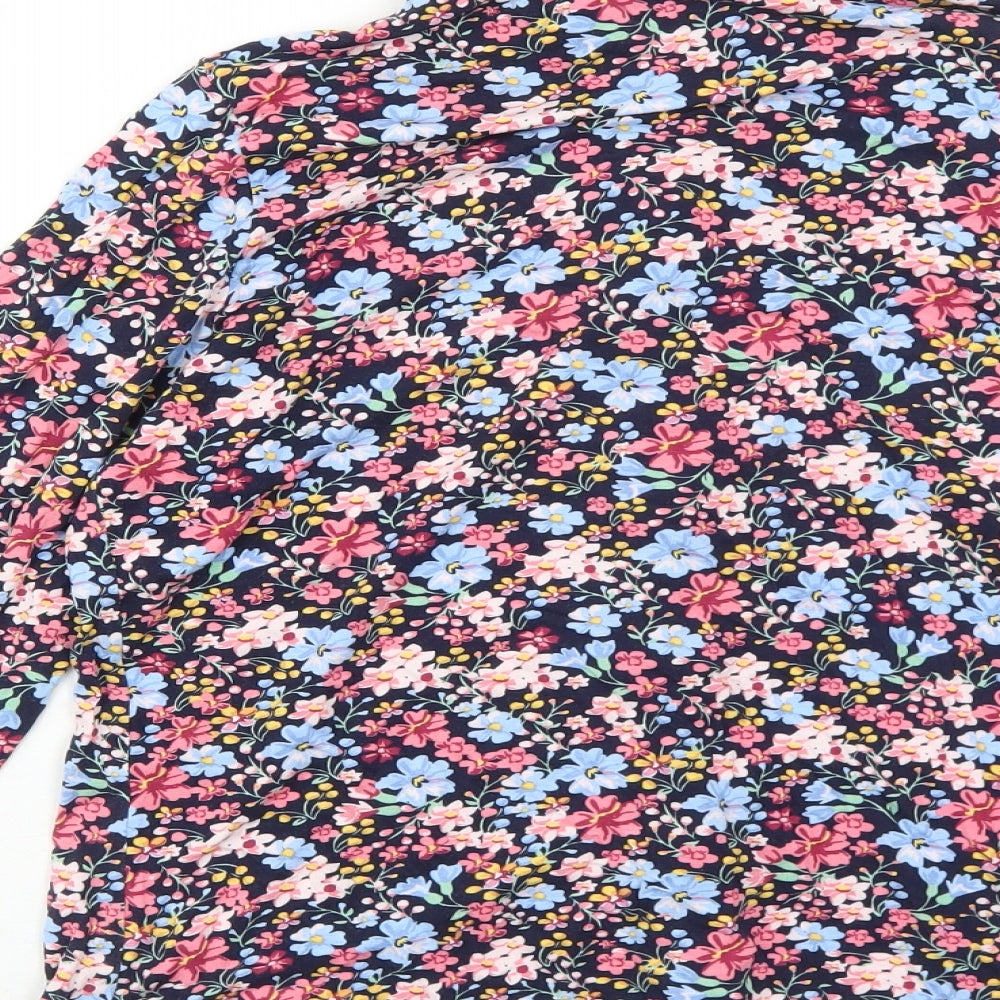 M&Co Womens Blue Floral Viscose Basic Button-Up Size 12 Collared