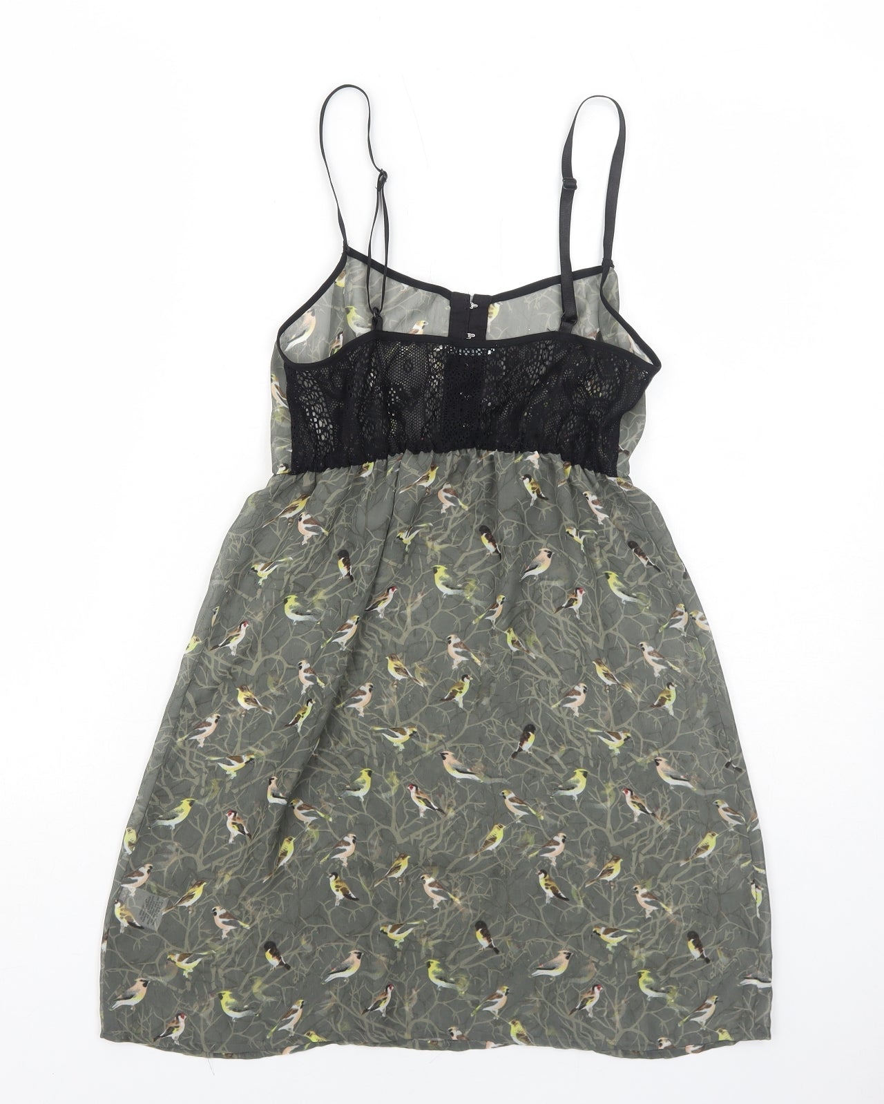 Kimchi Blue Womens Green Geometric Polyester Slip Dress Size XS Square Neck Hook & Eye - Bird Pattern