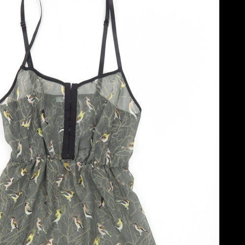 Kimchi Blue Womens Green Geometric Polyester Slip Dress Size XS Square Neck Hook & Eye - Bird Pattern