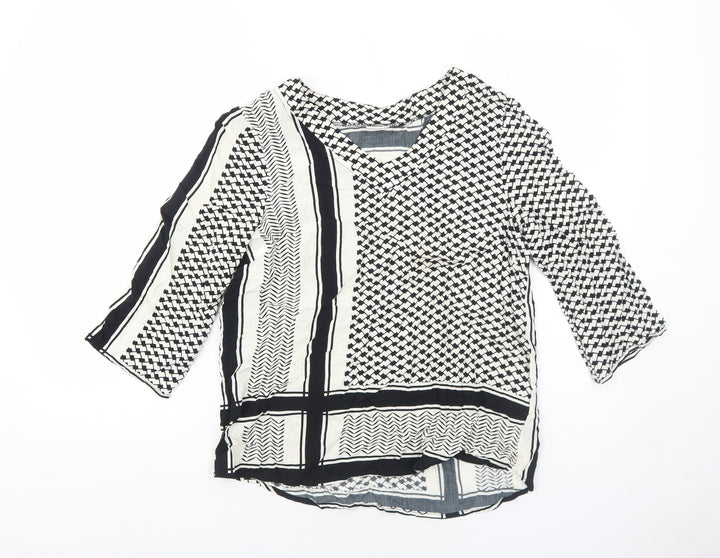 Saint Tropez Clothing Womens White Geometric Viscose Basic Blouse Size S V-Neck