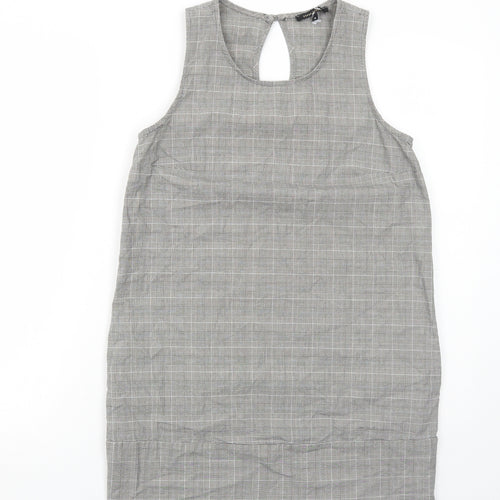River Island Womens Grey Plaid Camel Shift Size 8 Round Neck Button