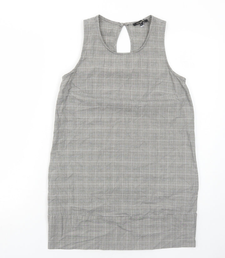 River Island Womens Grey Plaid Camel Shift Size 8 Round Neck Button