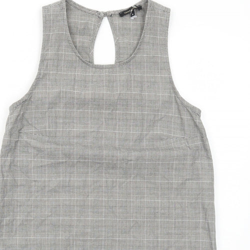 River Island Womens Grey Plaid Camel Shift Size 8 Round Neck Button