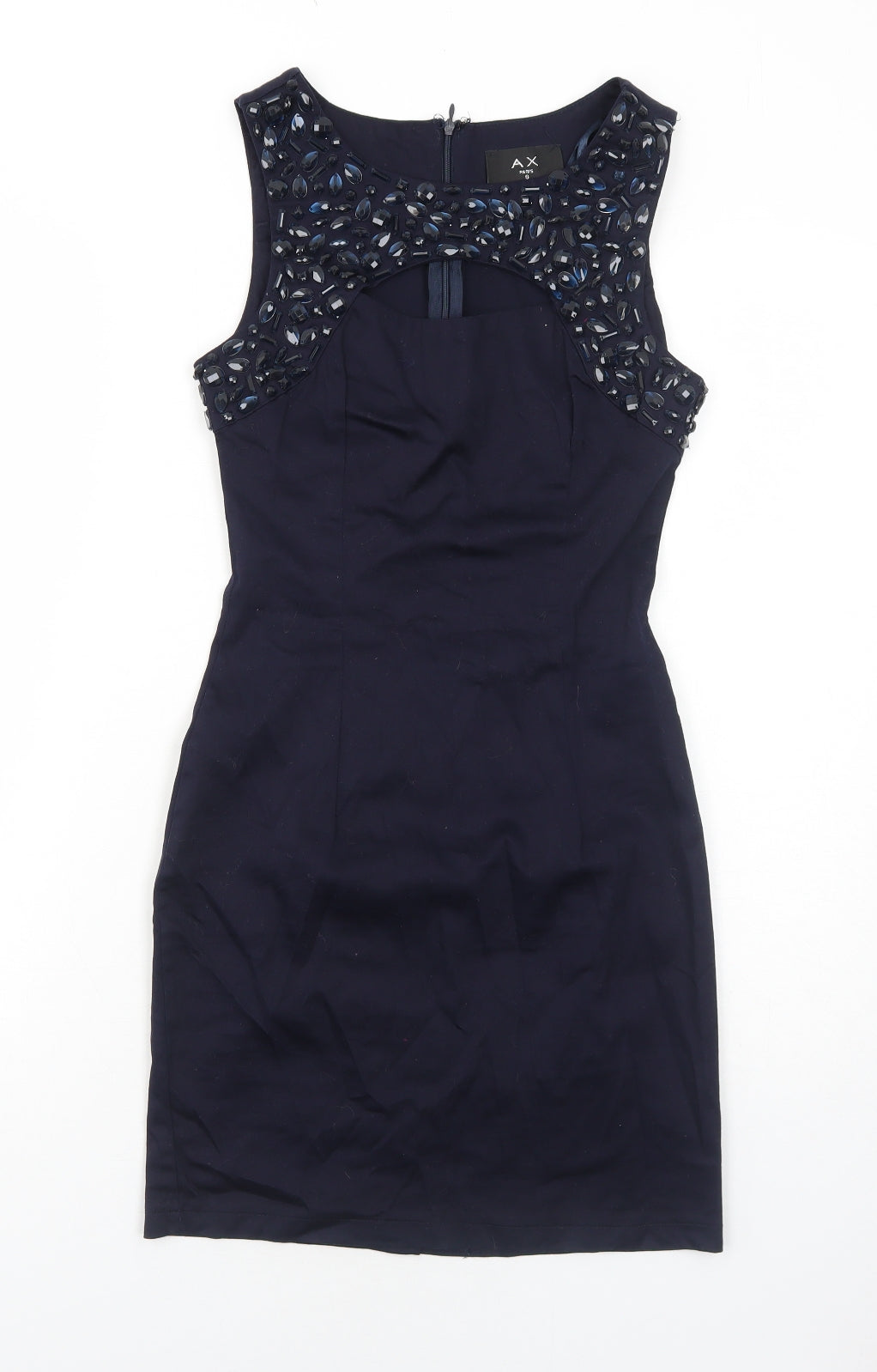AX Paris Womens Blue Cotton Bodycon Size 8 Round Neck Zip