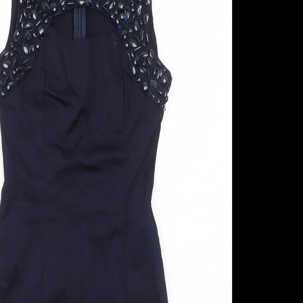 AX Paris Womens Blue Cotton Bodycon Size 8 Round Neck Zip