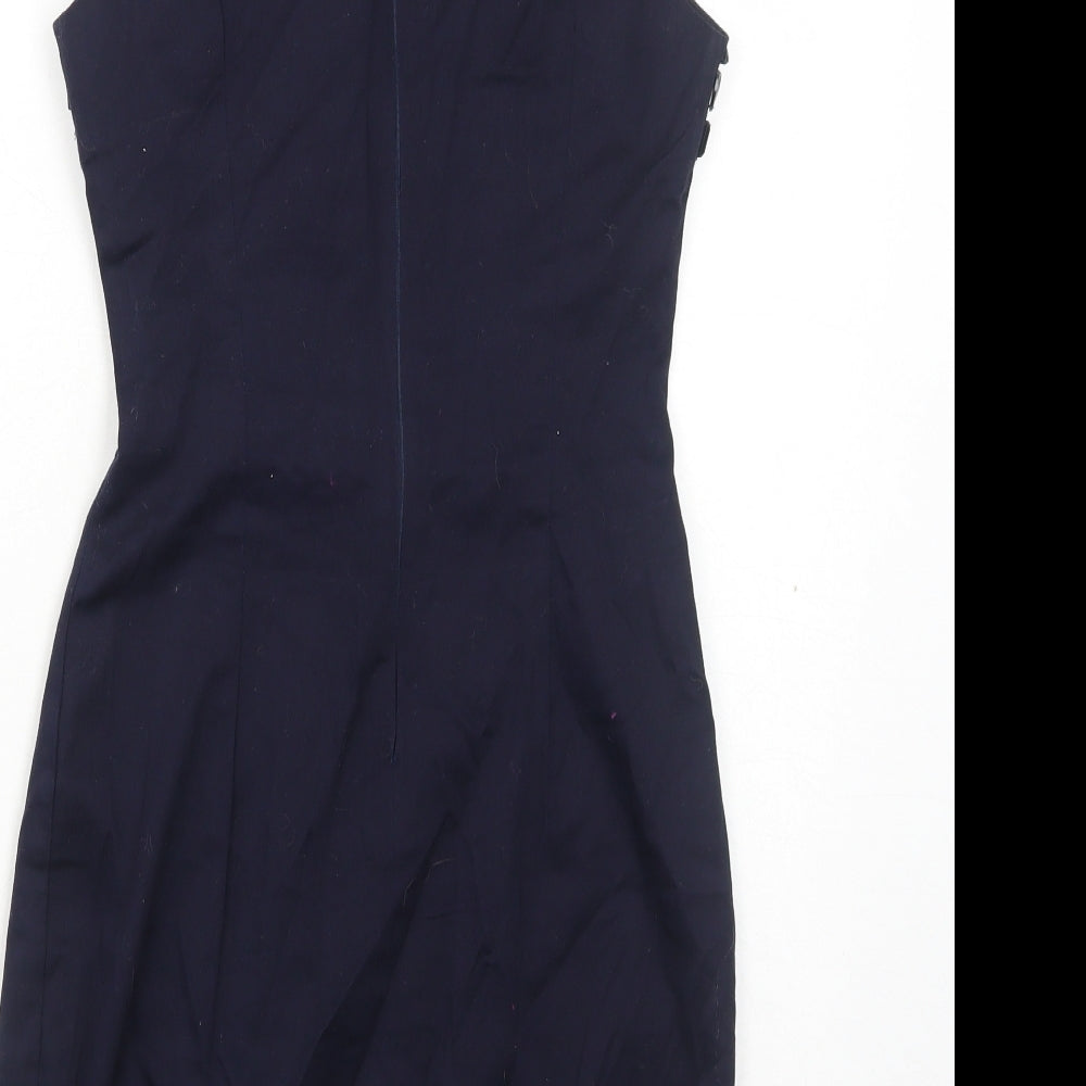 AX Paris Womens Blue Cotton Bodycon Size 8 Round Neck Zip