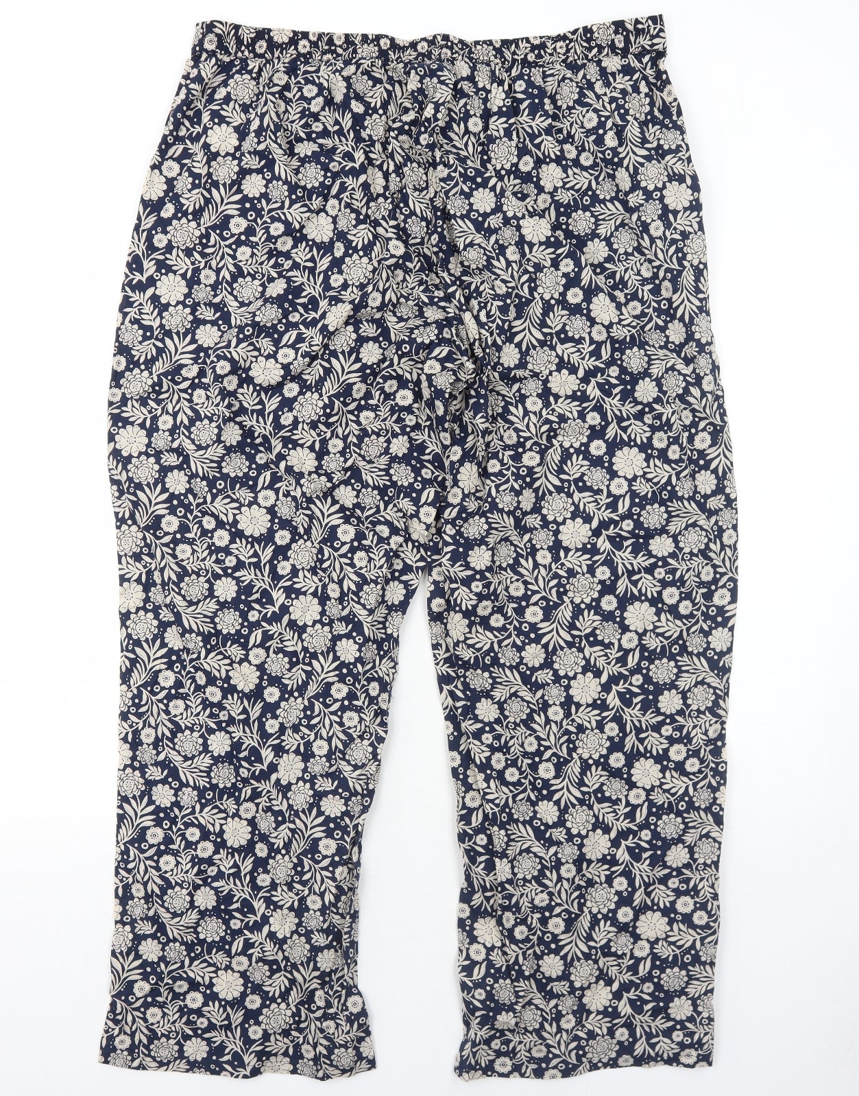 Seasalt Womens Blue Floral Cotton Trousers Size 16 Regular Drawstring