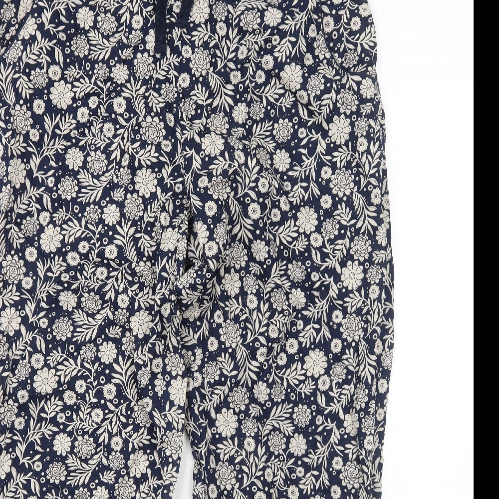Seasalt Womens Blue Floral Cotton Trousers Size 16 Regular Drawstring