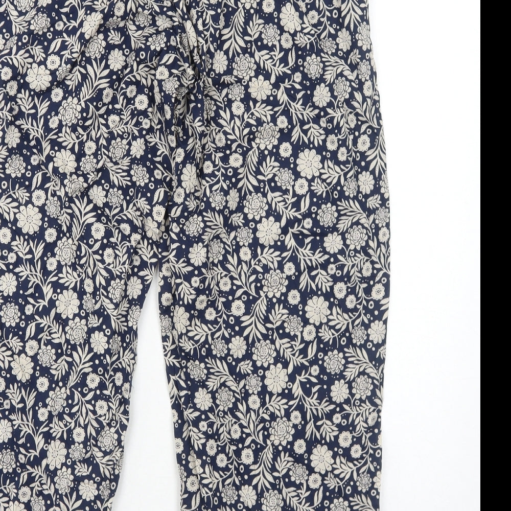 Seasalt Womens Blue Floral Cotton Trousers Size 16 Regular Drawstring