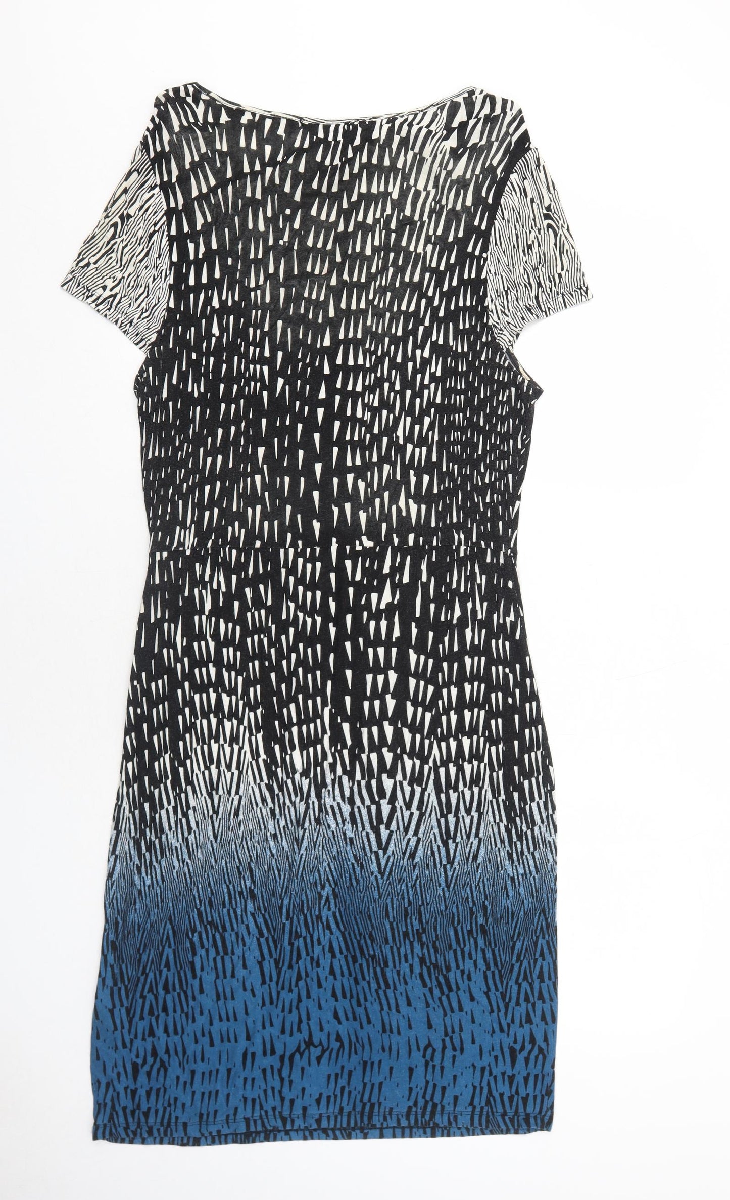 Uttam Boutique Womens Black Geometric Viscose Shift Size 14 V-Neck Pullover