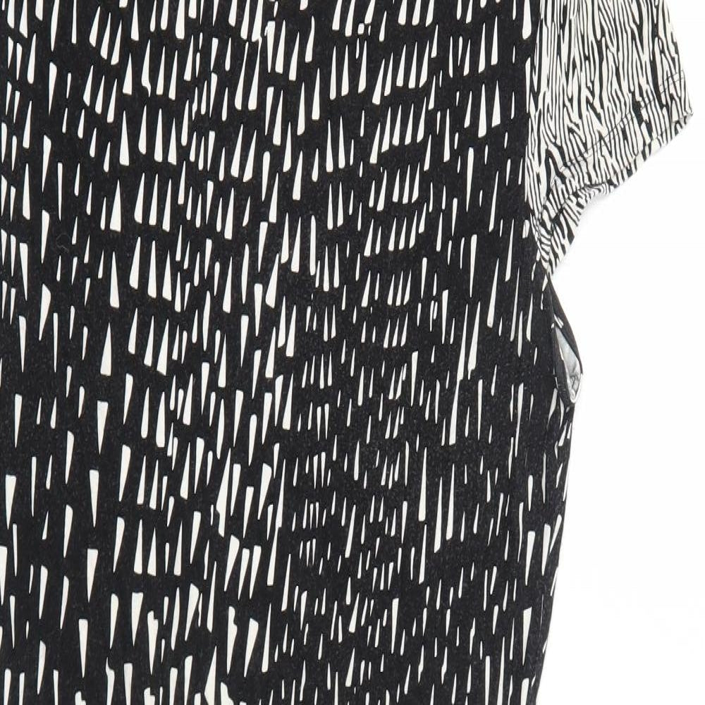 Uttam Boutique Womens Black Geometric Viscose Shift Size 14 V-Neck Pullover