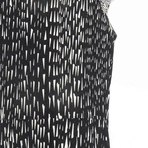 Uttam Boutique Womens Black Geometric Viscose Shift Size 14 V-Neck Pullover