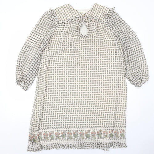 Max Studio Womens Ivory Geometric Polyester Shift Size M V-Neck Button