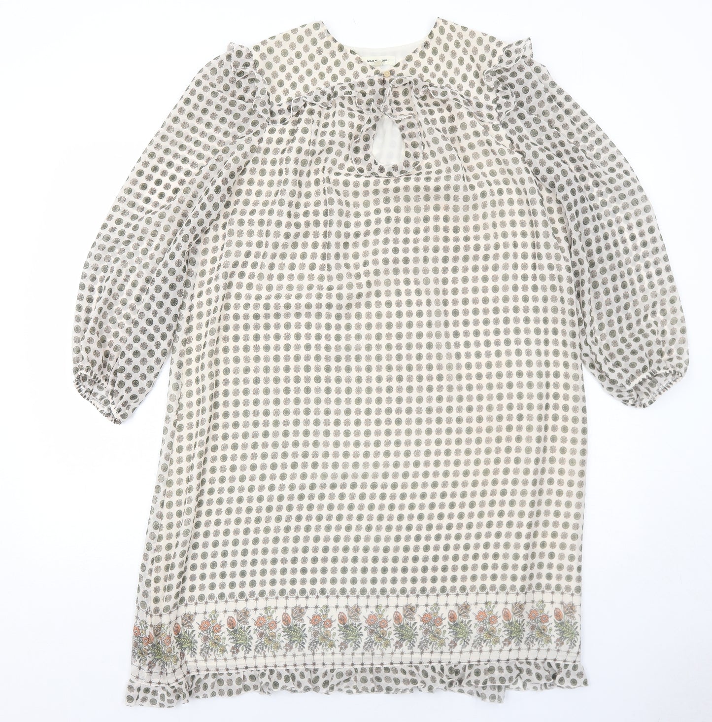 Max Studio Womens Ivory Geometric Polyester Shift Size M V-Neck Button