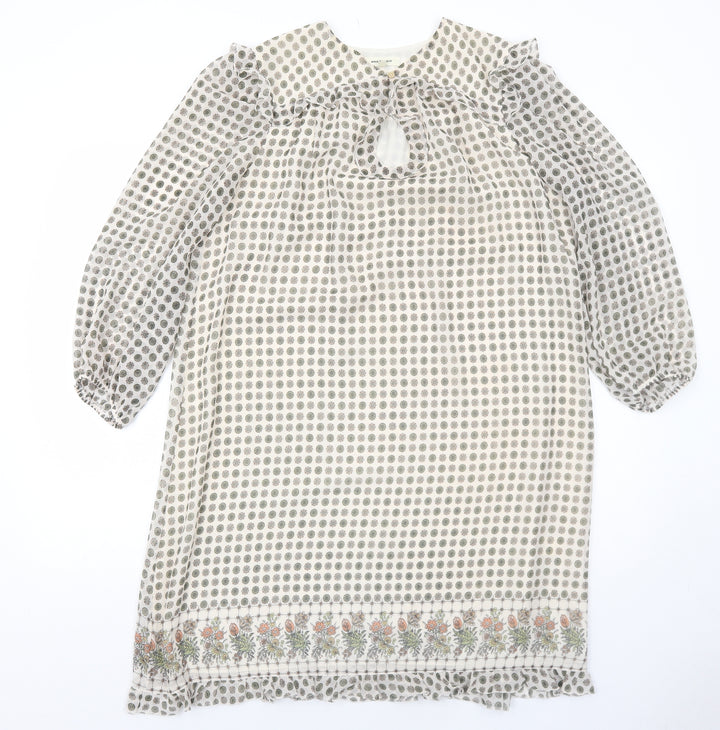 Max Studio Womens Ivory Geometric Polyester Shift Size M V-Neck Button