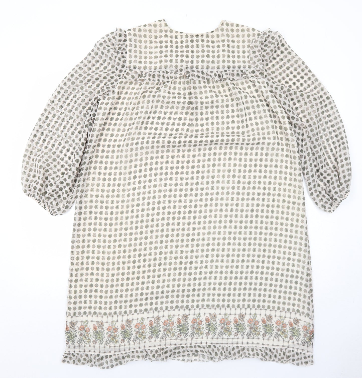 Max Studio Womens Ivory Geometric Polyester Shift Size M V-Neck Button