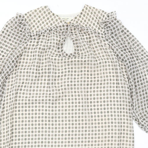 Max Studio Womens Ivory Geometric Polyester Shift Size M V-Neck Button
